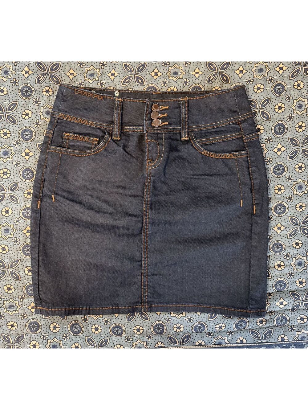 Vintage Y2K Morgan De Toi dark wash denim mini skirt contrast stitch size small